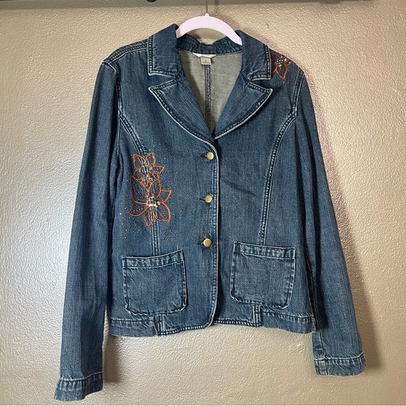 Christopher & Banks Blue Denim Jacket with Floral Accents - Picture 6 of 12